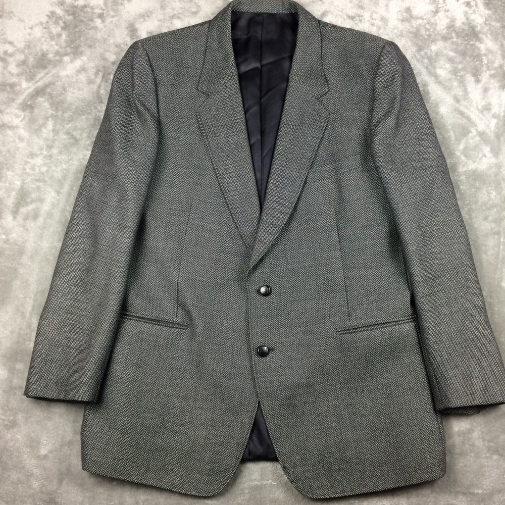 Warren K Cook Sport Coat‎ 46L Cashmere Wool Blazer Herringbone Jacket Grey